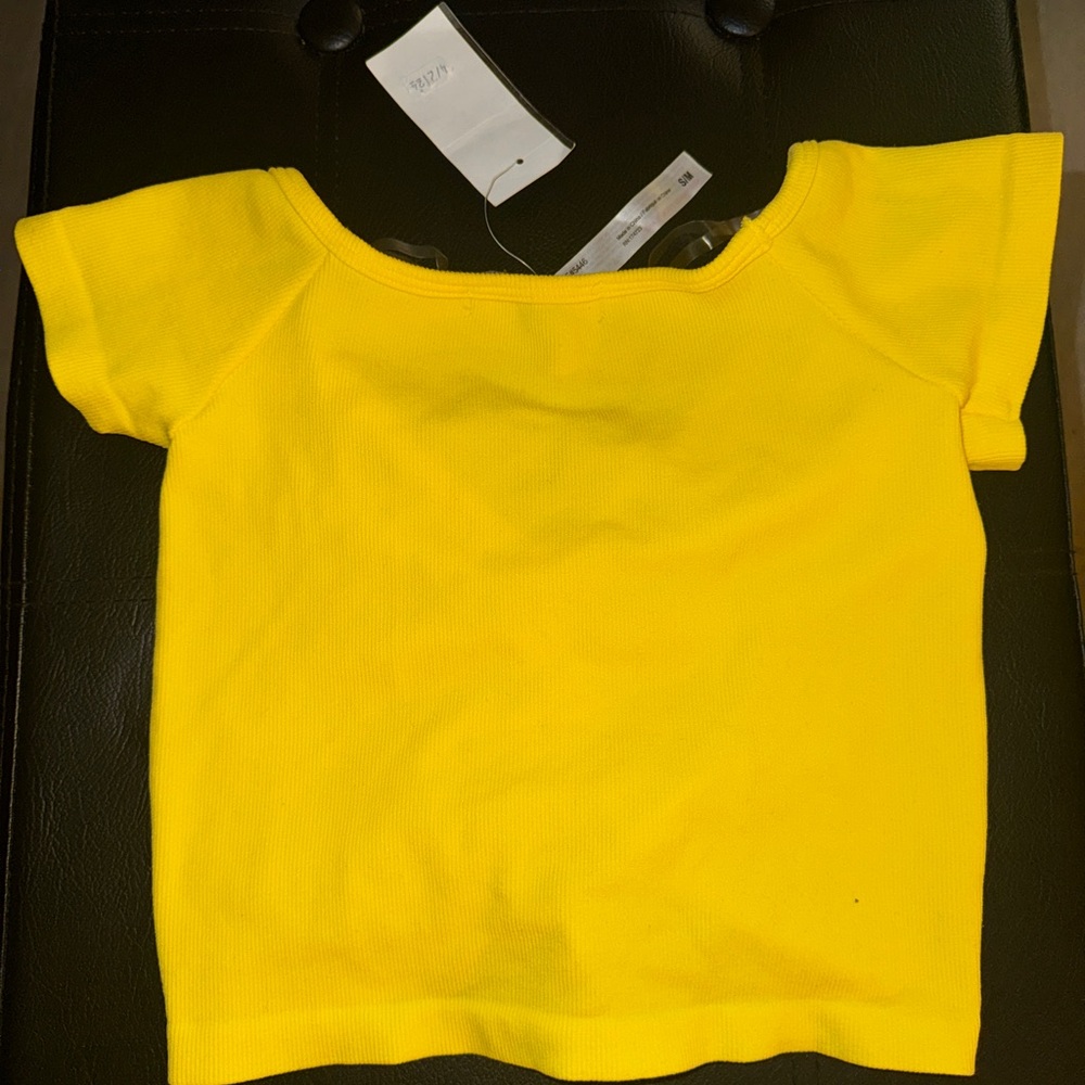 Papaya Yellow Ruched Drawstring Crop Top - Picture 2 of 2